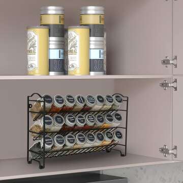 Spice Rack Organizer with 24 Jars and Labels