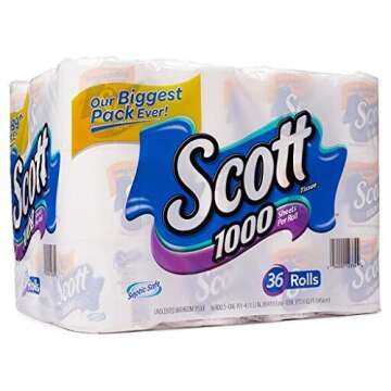 Scott 1000 Sheets Per Roll Toilet Paper,36 Rolls Bath Tissue