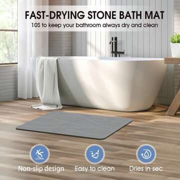 Veeloim Stone Bath Mat Diatomaceous Earth Shower Mat Non-Slip Super Absorbent Diatomite Stone Bath Mats for Bathroom Floor Quick Drying Natural Easy to Clean(23.6''×15.4" Gray)