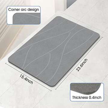 Veeloim Stone Bath Mat Diatomaceous Earth Shower Mat Non-Slip Super Absorbent Diatomite Stone Bath Mats for Bathroom Floor Quick Drying Natural Easy to Clean(23.6''×15.4" Gray)