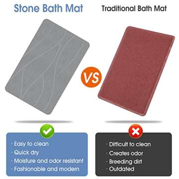 Veeloim Stone Bath Mat Diatomaceous Earth Shower Mat Non-Slip Super Absorbent Diatomite Stone Bath Mats for Bathroom Floor Quick Drying Natural Easy to Clean(23.6''×15.4" Gray)