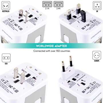 Power Plug Adapter - International Travel - (Pack of 2) w/4 USB Ports Work for 150+ Countries - 220 Volt Adapter - Travel Adapter Type C Type A Type G Type I f for UK Japan China EU Europe European