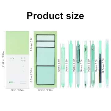 8pcs Book Annotation Kit, Green Sticky Notes Set, Marker Pen, Retractable Quick Dry Black Ink Fine Point Rolling Ball Gel Pen Set, Stationery Supplies for Home and Office