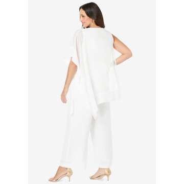 Jessica London Women's Plus Size 2 Piece Pant Set Elastic Waist Pull-On Dress Pants Long Tunic Top - 16 W, White