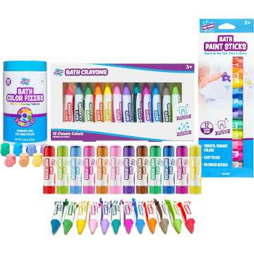 Tub Works® My Bath Colors™ Bath Toy Set | Nontoxic | Fizzy Bath Color Tablets (150 Count), Smooth™ Bath Crayons (12 Pack), & Bath Paint Sticks™ (12 Pack) | Creative Kids Bath & Toddler Bath Toys