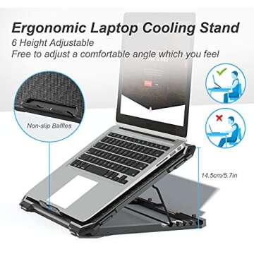 ICE COOREL Laptop Cooling Pad with 6 Cooling Fans, Cooling Pad for Laptop Fan 13-15.6 Inch, Laptop Cooler Stand with 6 Height Adjustable, Notebook Cooler Pad with Two USB Port [2022 Version]