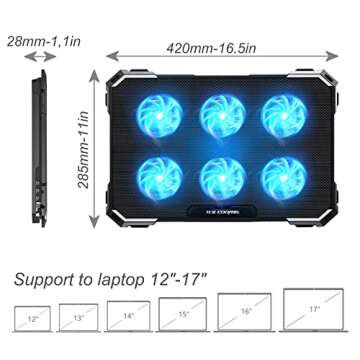 ICE COOREL Laptop Cooling Pad with 6 Cooling Fans, Cooling Pad for Laptop Fan 13-15.6 Inch, Laptop Cooler Stand with 6 Height Adjustable, Notebook Cooler Pad with Two USB Port [2022 Version]