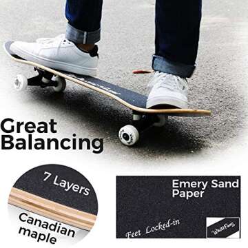 WhiteFang Skateboards for Beginners, Complete Skateboard 31 x 7.88, 7 Layer Canadian Maple Double Kick Concave Standard and Tricks Skateboards for Kids and Beginners (Arrow)