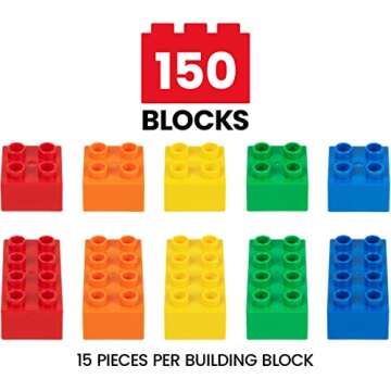 PREXTEX 150-Piece Building Blocks Set for Kids - 5-Color Building Bricks for Toddler Development, Creativity, and Motor Skills - Building Toys for Boys and Girls - Compatible with Major Brands