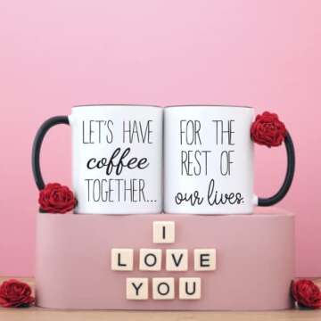 Celebrimo Lets Have Coffee Together For The Rest Of Our Lives Coffee Mug Set - Engagement Mr and Mrs Wedding Gift for Couple - Bridal Shower Engaged Bride and Groom Couples Mugs