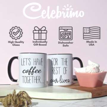 Celebrimo Lets Have Coffee Together For The Rest Of Our Lives Coffee Mug Set - Engagement Mr and Mrs Wedding Gift for Couple - Bridal Shower Engaged Bride and Groom Couples Mugs