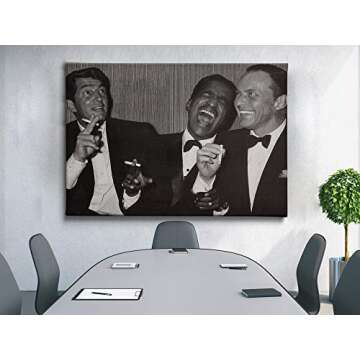 Dean Martin, Sammy Davis Jr. And Frank Sinatra Laughing - Canvas Wall Art Home Decor (18in x 12in Gallery Wrapped)