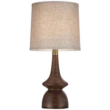 360 Lighting Rexford Mid Century Modern Table Lamps 24" Tall Set of 2 Walnut Brown Faux Wood Off White Drum Shade for Bedroom Living Room House Home Bedside Nightstand Office Kids Family