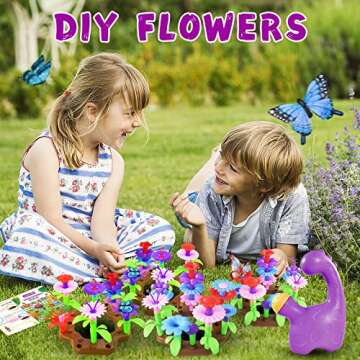 Qtioucp 16Pcs Kids Gardening Tools Outdoor Toys Set Backyard Play with 93 PCS DIY Kids Flower Garden Building Preschool Activities (Purple)