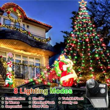 KNONEW Outdoor Christmas Decorations Waterfall Star Lights,344 LED 8 Modes Tree Light,Plug in Clear Wire Waterproof Seasonal Lighting Decor for Xmas Tree Wedding Yard Holiday Garden Red Green