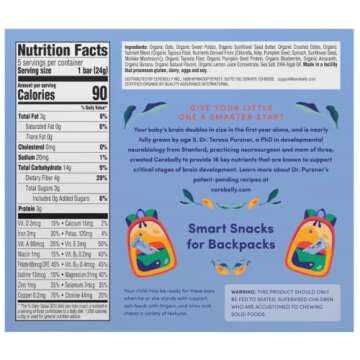 Cerebelly Toddler Snack Bars – Organic Sweet Potato Blueberry Banana Smart Bars (Pack of 5), Healthy Snack Bars for Kids - Made with Gluten Free Ingredients, Nut Free, No Added Sugar, Organic Bars