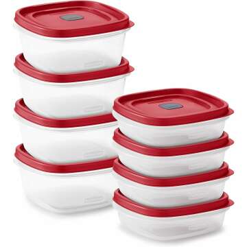 Rubbermaid 16-Piece BPA-Free Plastic Food Storage Set, Red Vented Lids - Microwave, Dishwasher Safe: Perfect for Meal Prep, Leftovers, and Kitchen Organization