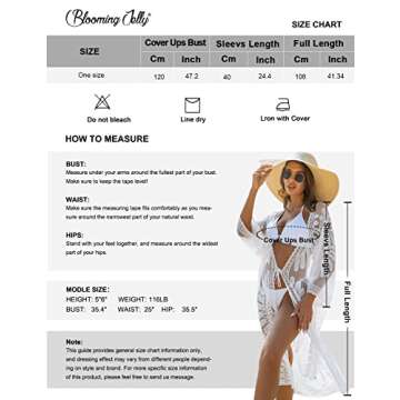 Blooming Jelly Womens Bathing Suit Cover Up 3/4 Sleeve Mesh Swimsuit Coverup Long Floral Beach Lace Kimono Summer Cardigan (One Size, White)