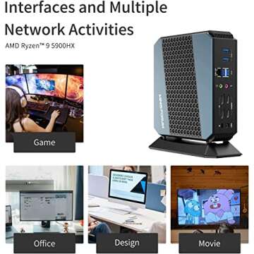 MINISFORUM Mini PC EliteMini HX90 AMD Ryzen 9 5900HX Mini Computers, 32 GB RAM 512 GB PCIe SSD, Support 2X 2.5 inch HDD, 2X HDMI / 2X DisplayPort, 1x 2.5G RJ45, 6 X USB Port, 2X Mic (Renewed)