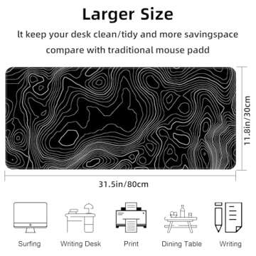 Bzu Topographic Contour Extended Big Mouse Pad Large,XL Gaming Mouse Pad Desk Pad,31.5x11.8inch Long Computer Keyboard Mouse Mat Mousepad with 3mm Non-Slip Base and Stitched Edge for Home Office Work