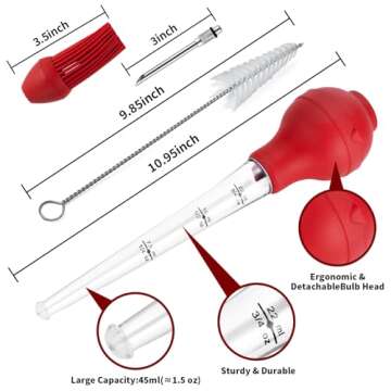 QPMR Turkey Baster, Premium Baster Tool for Cooking-Baster Syringe for Home Baking and Roaster Turkey, Include Detachable Silicone Bulb, 2 Meat Marinade Injector Needles for Thanksgiving