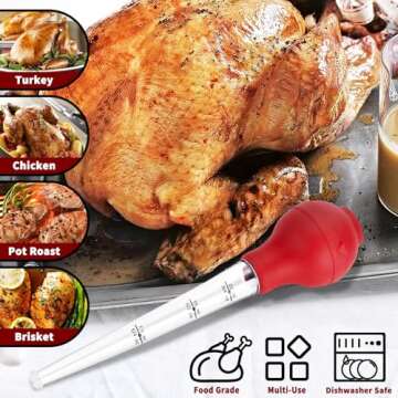 QPMR Turkey Baster, Premium Baster Tool for Cooking-Baster Syringe for Home Baking and Roaster Turkey, Include Detachable Silicone Bulb, 2 Meat Marinade Injector Needles for Thanksgiving