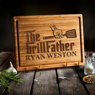 Personalized Grilling Gifts for Men - Custom Cutting Board BBQ Grilling Gifts for Him, Dad, Father in Law | Perfect Men's Christmas Gifts 2024