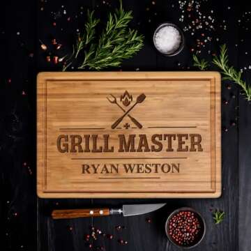 Personalized Grilling Gifts for Men - Custom Cutting Board BBQ Grilling Gifts for Him, Dad, Father in Law | Perfect Men's Christmas Gifts 2024