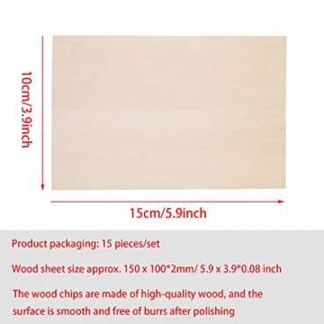 SIWUCHYE Unfinished Wood, 15 Pack Basswood Sheets for Crafts, Craft Wood Board for House Aircraft Ship Boat Arts and Crafts, School Projects, Wooden DIY Ornaments(150x100x2mm)