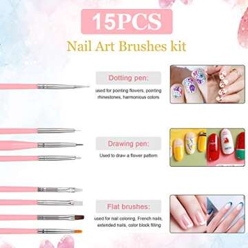 Nail Art Supplies Nail Art Design nail art tools including Nail Painting Brushes, Nail Dotting Tool, Nail striping tape, Color Rhinestones for Nails