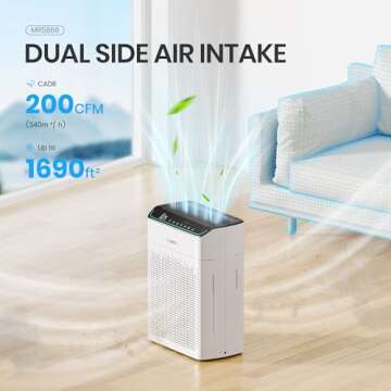 MORENTO Air Purifiers for Home Large Room Up to 1690 ft² with PM 2.5 Air Quality Monitor, Wi-Fi and Alexa compatible, HEPA Filter Double-sided Air Inlet for Smoke and Odor, 1 Pack+2 Pack Filters White