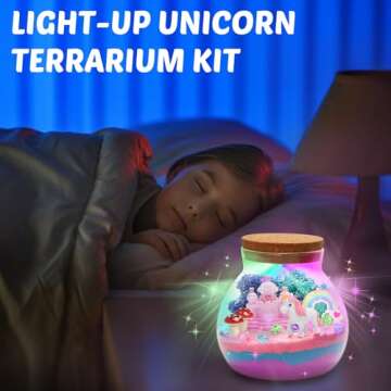 RIANEAN Light-up Unicorn Terrarium Kit for Kids, Unicorn Gifts for Girls Age 5-7, DIY Unicorn Arts & Crafts Kit for Kids, Unicorn Toys for Girls Age 4 5 6 7 8, Birthday Gifts for Little Girls