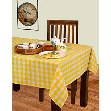 Urban Villa Tablecloth Buffalo Check Table Cloth Tabletop Cover Kitchen Dining Tablecloth 100% Cotton Great Parties Wedding Holiday Dinner Yellow/White Rectangle 60X102 Inches 8-10 Seats Table Cloth