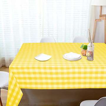 Urban Villa Tablecloth Buffalo Check Table Cloth Tabletop Cover Kitchen Dining Tablecloth 100% Cotton Great Parties Wedding Holiday Dinner Yellow/White Rectangle 60X102 Inches 8-10 Seats Table Cloth