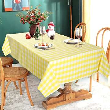 Urban Villa Tablecloth Buffalo Check Table Cloth Tabletop Cover Kitchen Dining Tablecloth 100% Cotton Great Parties Wedding Holiday Dinner Yellow/White Rectangle 60X102 Inches 8-10 Seats Table Cloth