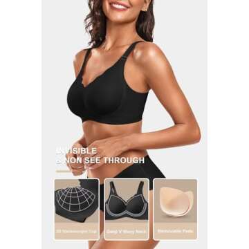 Vertvie Women's Seamless Bras No Underwire Scalloped Push Up Bras Soft Wireless Comfort Bralettes Full Coverage Everyday Bra (Black,Small)