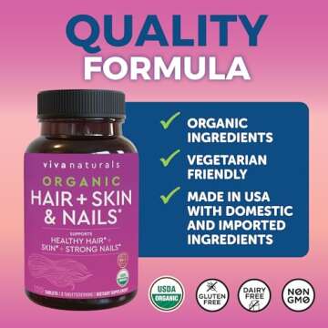 Hair Skin and Nails Vitamins for Women - Vegetarian-Friendly Organic Biotin Vitamins for Hair Skin Nails Health Support with Vitamin E & Biotin 5000 mcg to Help Produce Keratin -120 Biotin Supplement