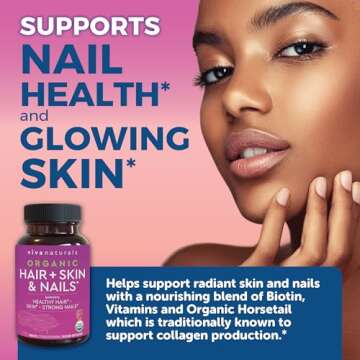 Hair Skin and Nails Vitamins for Women - Vegetarian-Friendly Organic Biotin Vitamins for Hair Skin Nails Health Support with Vitamin E & Biotin 5000 mcg to Help Produce Keratin -120 Biotin Supplement