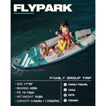 Flypark 11'x35''Inflatable Stand Up Paddle Boards, Extra Wide SUP Paddleboard Inflatable, Yoga Stand Up Paddle Board, Family SUP Board, 116L Backpack, Shoulder Strap, 2-Action Pump