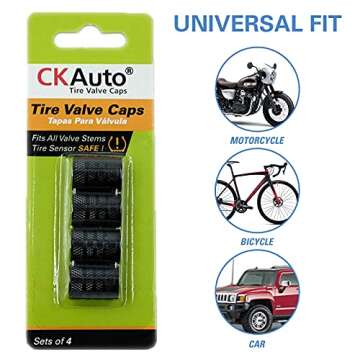 CKAuto 4 Pack Black Tire Valve Stem Caps - Aluminum