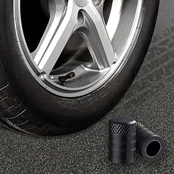 CKAuto 4 Pack Black Tire Valve Stem Caps - Aluminum