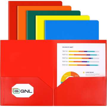 GNL Plastic Folders with Pockets, Pack of 5 - Durable & Stylish Storage