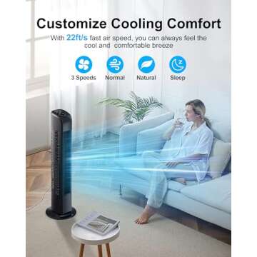 Uthfy Oscillating Tower Fan with Remote, Electric Standing Tower Fan Floor Fan for Bedroom Indoor Office and Home Use,Quiet Cooling Portable Bladeless Tower Fans, 30 inchs, Black Tower Fan