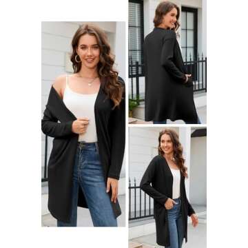 OUGES 2024 Women's Black Open Front Cardigan