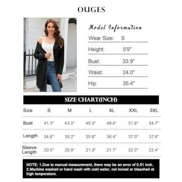 OUGES 2024 Women's Black Open Front Cardigan