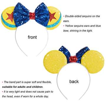 CHuangQi Mouse Ears Headbands with Shiny Bow, Double-sided Sequins Glitter Hair Band, for Birthday Party, Celebration or Event (XC22)