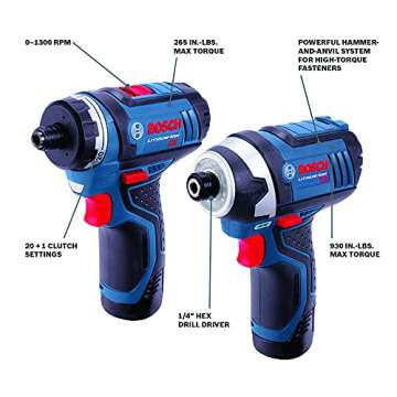 BOSCH 12V Max Cordless 2-Tool Combo Kit with Two-Speed Pocket Driver, Impact Driver and (2) 2 Ah Batteries (CLPK27-120)