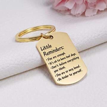 Little Reminders Keychain, Mental Health Gift, You Are Enough Keyring, Positive Thinking Reminder Daily Affirmation Inspiration Uplifting Quotes, Self Love, Gold