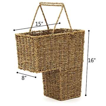 Trademark Innovations 15" Wicker Storage Stair Basket With Handles (Natural)