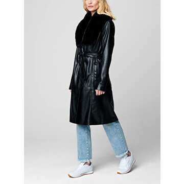 [BLANKNYC] Womens Coat, & Luxury Clothing Vegan Leather Faux Fur Trench Coat Comfortable Stylish Jacket, In the Moment, Small-Medium US